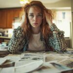 mujer estresada con muchos pendientes de trabajo sobre la mesa